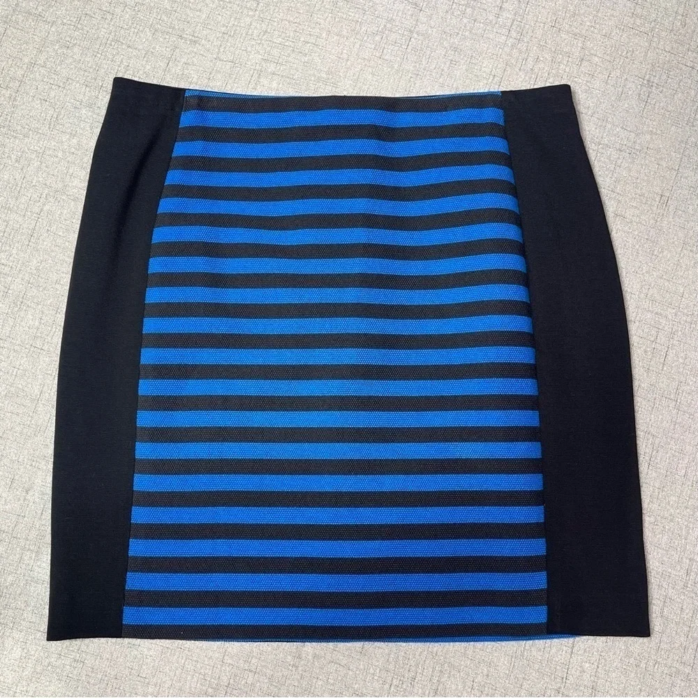 Ann Taylor Blue & Black Striped Knit Pencil Skirt Stretchy 10 - Picture 2 of 6